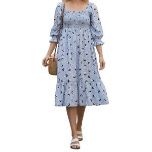 NWT Kate Spade Bphemian Midi Dress - Medium - Light Blue Print - 3/4 Sleeves
